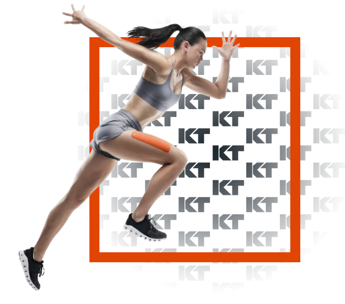 Woman running wearing KT Tape on leg